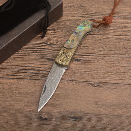 High Quality 6.7" Damascus Pocket Folding Knife Damascus Steel Blade Abalone shell Handle EDC Pocket Gift Knives With Nylon Bag