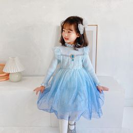 Pure cotton soft skin friendly material knitted dress, girl party princess dress, winter dress + imitation gem lace edge 4-12T girl J111611