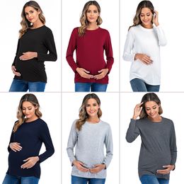 6091# European Style Long Sleeve Maternity T-shirts Belly T Shirt Clothes for Pregnant Women Spring Autumn Pregnancy Tees Tops LJ201114