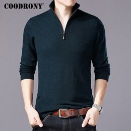 COODRONY Merino Wool Sweater Men Casual Zipper Turtleneck Pullover Men Autumn Winter Thick Warm Mens Sweaters Pull Homme W001 201026