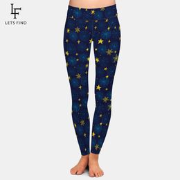 LETSFIND Women Casual High Waiste Winter Warm Christmas Snowflakes and Stars Print Leggings Fitness Skinny Legging Plus Size 201202