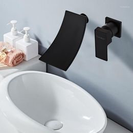 Bathroom Sink Faucets Chrome Black Gold Natural Waterfall Water Faucet Washbasin Mixer Wash Basin In Wall Installation1
