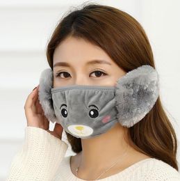 Child Cartoon Bear Face Mask Cover Plush Ear Protective Thick Warm Kids Mouth Masks Winter Mouth-Muffle Earflap CCB3302