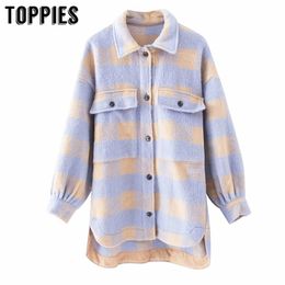 Toppies vintage lattice long jacekt coat spring shirt oversized plus size women jacket 201026