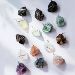 Irregular Natural Crystal Stone Handmade Pendant Necklaces With Rope Chain For Women Men Party Club Fashion Jewelry