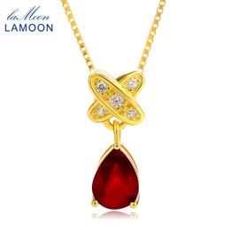 Lamoon Tears of lovers Natural Water Drop Ruby 925 Sterling Silver Chain Pendant Necklace Jewellery S925 LMNI034 Q0531