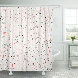 180x180cm Black Stone Terrazzo Marble Grey Abstract Architecture Waterproof Polyester Fabric Shower Curtain 72 x 72 inches Set with Hooks