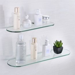 Bathroom Hardware Accessories Wall Hanging Storage Rack Bathroom Glass Corner Shelf Metal Base Cosmetic Organiser 30/40/50/60cm LJ201209