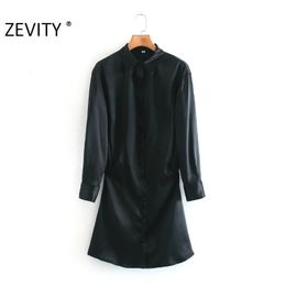 Zevity New Women Fashion Solid Color Single Breasted Mini Shirt Dress Female Long Sleeve Casual Chic Side Zipper Vestido DS4618 Y0118