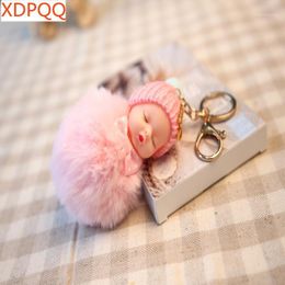 Keychains XDPQQ Imitation Hair Key Ring Plush Fluffy Sleeping Doll Chain Car Pendant Jewelry1