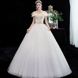Wedding dress bride 2022 new French style Floor-Length ground simple forest department is thin one word shoulder photo studio light