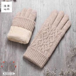 Five Fingers Gloves Fashion Women Wool Knitted Plus Velvet Warm Female Winter Touch Screen Driving Mittens 1