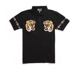 New unisex Embroidery Double tiger head flowers Fashion Polo Shirts Shirt Skateboard Cotton Polos Top Tee #C37