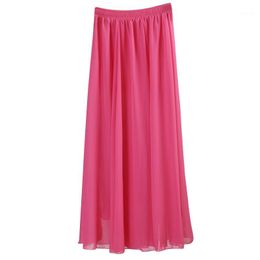Skirts Wholesale- Wholesale Women Chiffon Long Candy Color Pleated Maxi 2021 Spring Summer Saia Feminina Solid Faldas1