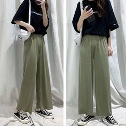 Ice Silk Wide Leg Pants Women Casual Fashion Summer High Waist Stripe Female Trousers Joker Modal Breathable Ladies Pant 201118