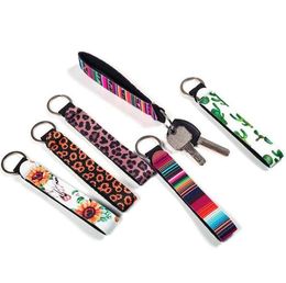 Neoprene Key Ring Diving material wrist strap Wristlet Keychains Lanyard Prints Key Chain Hand Wrist Lanyard Keychain ZYY48