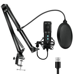 2020 Usb Computer Microphone HD20 Metal Condenser Mikrofon Kit Real Time Monitoring For Streaming Broadcast And Youtube Videos