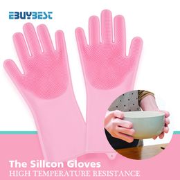 Dish Scrubber Rubber Magic Cleaning Silicone Heated Resistant Kitchen Household Easy Washing Gloves 201021