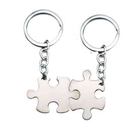 Keychains Stainless Steel Silver Puzzle key chain ring titanium steel pendant smooth surface engraving and marking