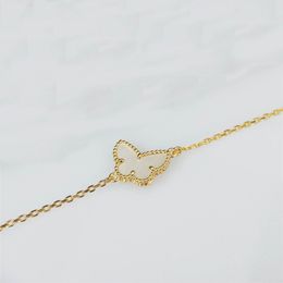 V gold material butterfly shape bracelet and necklace with white shell for women engagement Jewellery gift have box stamp WEB024