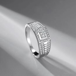 S925 Sterling Silver Plated Platinum Simulation Mosang Domineering Business Men's Diamond Ring New Full Diamond Trend Jewellery