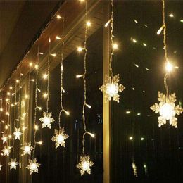 4M Snowflake LED Curtain Lights Icicle Fairy String Christmas Holiday Lights New Year Wedding Party Garden Stage Decoration Y201020