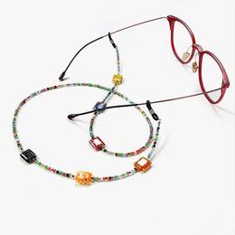 Color Bead Eyeglasses Glasses Chain For Eyeglasses Non Slip Women Glass Lanyards Rope Acrylic Square Round Reading Eyewear Chains