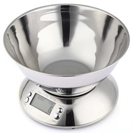 kitchen food timer Canada - 5kg 1g Stainless Steel Kitchen Food Scale LCD Digital Electronic Kitchen Weight Scales with Bowl Alarm Timer Temperature Sensor T200326