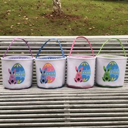 Easter Baskets Cartoon Bunny Gift Storage Basket Canvas Tote Handbag Bucket Bag Eggs Hunt Bag Easter Suppiles 4 Designs BT1018