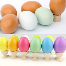Natural Wood Simulation Eggs Manual Graffiti Painted Exercise DIY Creative Easter Egg Children Early Educational Toy R454