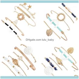 Link Bracelets Jewelrylink Chain Diezi Vintage Bohemian Gold Crystal Stone Shell Bracelet Sets For Women Ladies Femme Jewellery 1 Drop Deliv