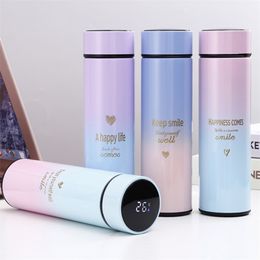 500ml Thermos Mugs Water Bottles for Tea Coffee Stainless Steel Sport LED Temperature Display Travel Mug Water Vacuum Flask 210809