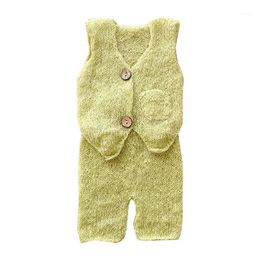 Clothing Sets 2 Pcs/set Born Pography Props Mohair Baby Boys Girls Costume Handmade Knitted Buttons Top And Pants Suit