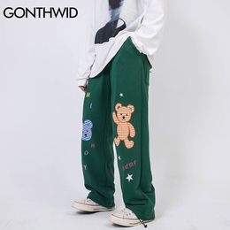 GONTHWID Harem Sweatpants Streetwear Embroidery Plaid Cartoon Bear Baggy Joggers Sweat Pants Hip Hop Harajuku Casual Trousers C0315