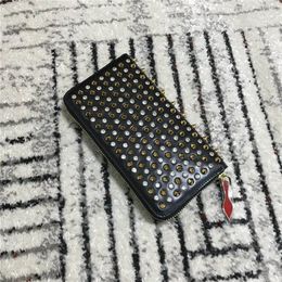 Long Style Panelled Spiked Clutch bags Women and Men Patent Leather Mixed Colour Rivets Party Clutches Lady Long Purses with Spikes bat