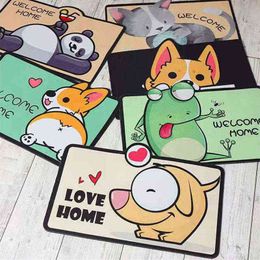 Cartoon Welcome Entrance Doormats Carpets Rugs For Home Bath Living room Floor Stair Kitchen Hallway Non-Slip Cat Dog Pet Gamer 211109