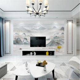 Wallpapers Milofi Wall Custom Chinese Artistic Conception Landscape Marble TV Background Paper Mural