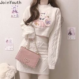 Joinyouth Japanese Fashion Suit Two Piece Set Women Ribbed Cropped Pullovers Bodycon Mini Skirt Ropa Mujer Knitted 2 220302
