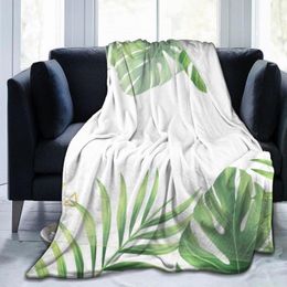 Blankets Flannel Blanket Tropical Palm Leaves With Gold Line Soft Thin Fleece Bedspread Cover For Bed Sofa Home Decor Dropship