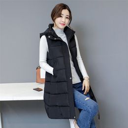 Winter Women Cotton Down Vest Plus Size M-5XL Sleeveless Warm Hooded Loose Casual Long Vest Female Outerwear Padded Jacket 211101