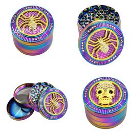 Herb Grinder 63MM zinc alloy with drill and animal pattern smoke grinders rainbow Colour Tobacco Crusher dazzle Colours smoking crusher ZC519