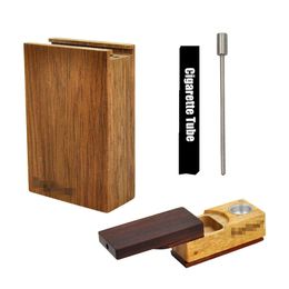 Cool Natural Wood Dry Herb Tobacco Smoking Tube Portable Storage Box Stash Case Cigarette Dugout One Hitter Holder High Quality Kit DHL Free