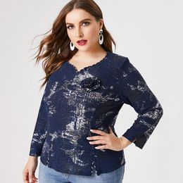 Fall Women Long sleeve Printed T shirt fashion ladies Retro elegant mom clothes Plus Size Womens Tops 210306