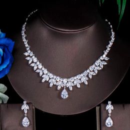 ThreeGraces Luxury Marquise Shape Cubic Zirconia Crystal Big Water Drop African Wedding Jewellery Sets For Brides JS139 H1022