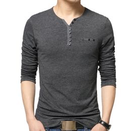 TFETTERS Autumn Casual T Shirt Men Henry Collar Solid Color Slim Fit Long Sleeve T Shirt Cotton Plus Sizes M-5XL Tops&tees 210317