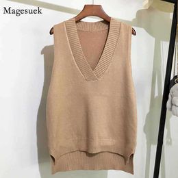 Loose Wild Solid Sweater Vest V-neck Knitted Pullover Women Sweater Autumn and Winter New Korean Women SleevelSweater 11810 X0721