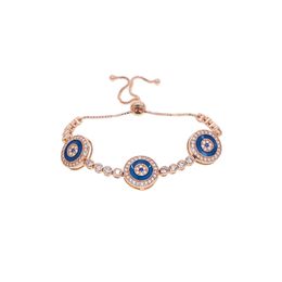 three dots round geometric disk charm blue turkish evil eye tennis bracelet fashion rose gold color bangles