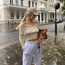 Women Knit Strapless Top Long sleeves Casual High Fashion Woman Slim-fit Tight Knitted sweaters Pullover Tops 210709