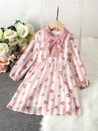 Toddler Girls Swiss Dot Floral And Striped Print Bow Front Belted Dress SHE