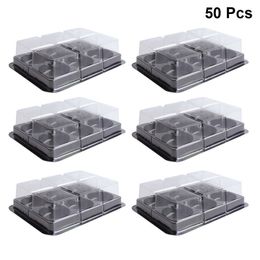 50pcs 6 Cavities Mochi Containers Plastic Mooncake Tray with Transparent Lid Food Packaging Box Y0712